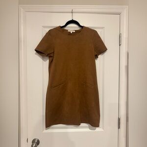 Wayf Brown Faux Suede Short Sleeve Dress